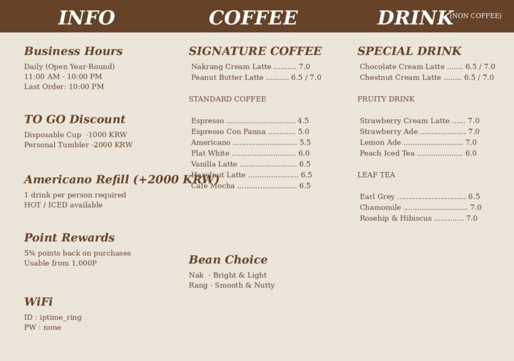Nakrang Parlor Review Near Hongdae Station nakrang parlor menu english